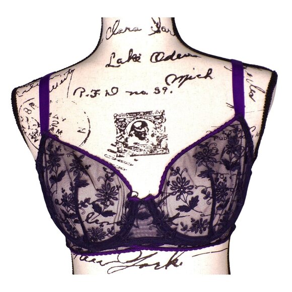 🆕SIMONE PERELE Adele Demi Lace Underwire Non-Padded Bra Midnight 32E #1C7330 - Picture 7 of 10